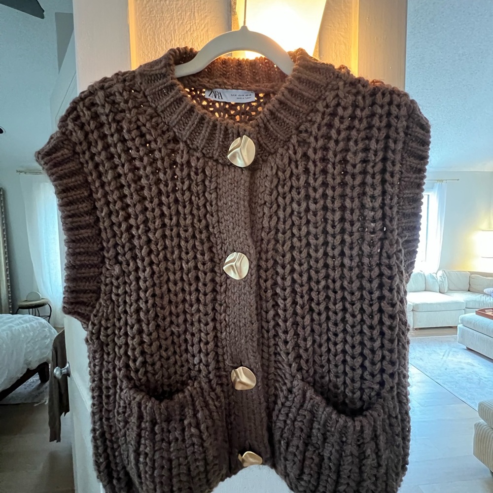 Zara Chocolate Knit Sweater Vest